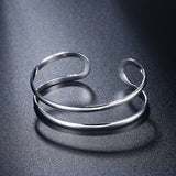 925 Silver Double Circle Line Bangle Bracelet Wedding Party Jewelry