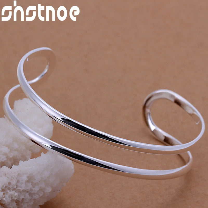 925 Silver Double Circle Line Bangle for Women Jewelry