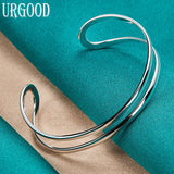 925 Silver Double Circle Line Bangle For Women Man Party Jewelry Gift