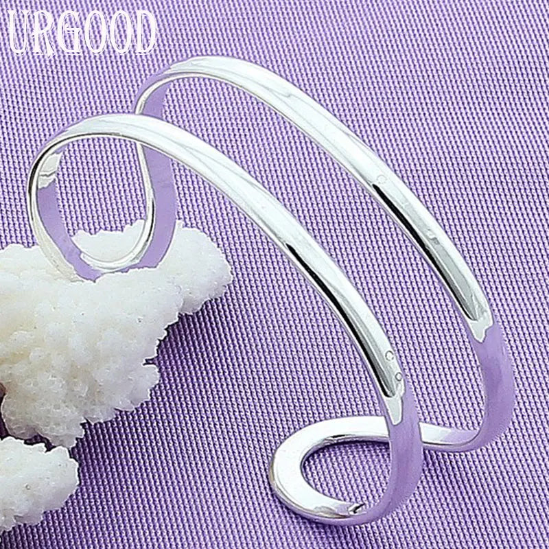 925 Silver Double Circle Line Bangle For Women Man Party Jewelry Gift