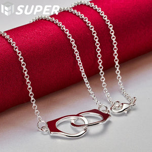 925 Silver Double Circle Loop Pendant Necklace 18" Chain Wedding Engagement