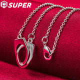925 Silver Double Circle Loop Pendant Necklace 18" Chain Wedding Engagement