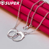 925 Silver Double Circle Loop Pendant Necklace 18" Chain Wedding Engagement