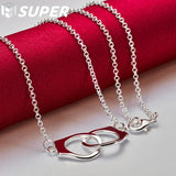 925 Silver Double Circle Loop Pendant Necklace 18" Chain Wedding Engagement