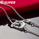 925 Silver Double Circle Loop Pendant Necklace 18" Chain Wedding Engagement