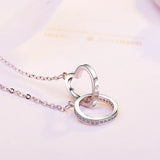 925 Silver Double Circle Love Heart CZ Zirconia Necklace for Women