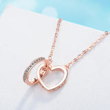 925 Silver Double Circle Love Heart CZ Zirconia Necklace for Women