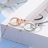 925 Silver Double Circle Love Heart CZ Zirconia Necklace for Women