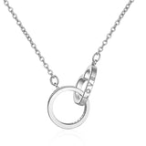 925 Silver Double Circle Love Heart CZ Zirconia Necklace for Women