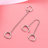 925 Silver Double Ear Hole Chain Hoop Earring Minimalist Party Jewelry
