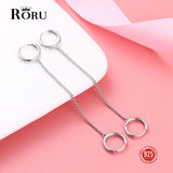 925 Silver Double Ear Hole Chain Hoop Earring Minimalist Party Jewelry