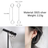 925 Silver Double Ear Hole Chain Hoop Earring Minimalist Party Jewelry