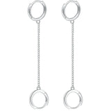 925 Silver Double Ear Hole Chain Hoop Earring Minimalist Party Jewelry