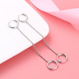 925 Silver Double Ear Hole Chain Hoop Earring Minimalist Party Jewelry
