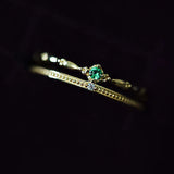 925 Silver Double Green Zircon Crown Ring for Women Girl Chain Jewelry