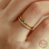 925 Silver Double Green Zircon Crown Ring for Women Girl Chain Jewelry