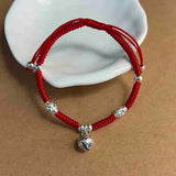 925 Silver Double Happiness Red Rope Bracelet Bangle for Women Wedding