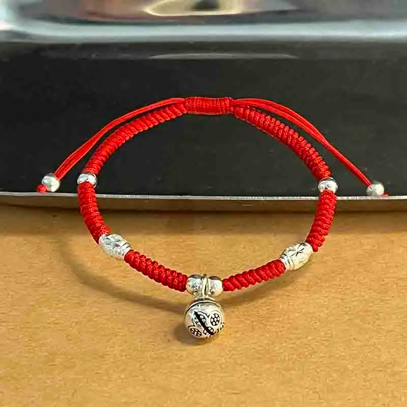 925 Silver Double Happiness Red Rope Bracelet Bangle for Women Wedding