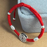 925 Silver Double Happiness Bracelet Wedding Red Rope Friendship Bangle