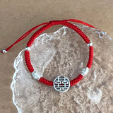 925 Silver Double Happiness Bracelet Wedding Red Rope Friendship Bangle