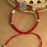 925 Silver Double Happiness Bracelet Wedding Red Rope Friendship Bangle