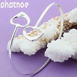 925 Silver Double Heart Open Bangle Bracelet for Man Women