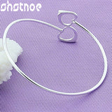 925 Silver Double Heart Open Bangle Bracelet for Man Women