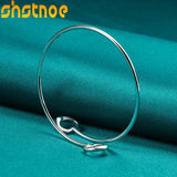 925 Silver Double Heart Adjustable Bangle Bracelet