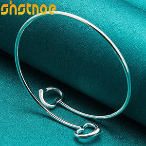 925 Silver Double Heart Adjustable Bangle Bracelet