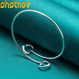 925 Silver Double Heart Adjustable Bangle Bracelet