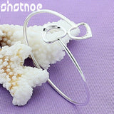 925 Silver Double Heart Open Bangle Bracelet for Man Women