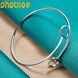 925 Silver Double Heart Adjustable Bangle Bracelet