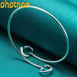 925 Silver Double Heart Adjustable Bangle Bracelet