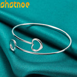 925 Silver Double Heart Adjustable Bangle Bracelet