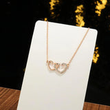 925 Silver Double Heart Circle CZ Zircon Pendants Necklaces For Women