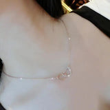 925 Silver Double Heart Circle CZ Zircon Pendants Necklaces For Women