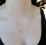 925 Silver Double Heart Circle CZ Zircon Pendants Necklaces For Women