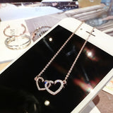 925 Silver Double Heart Circle CZ Zircon Pendants Necklaces For Women