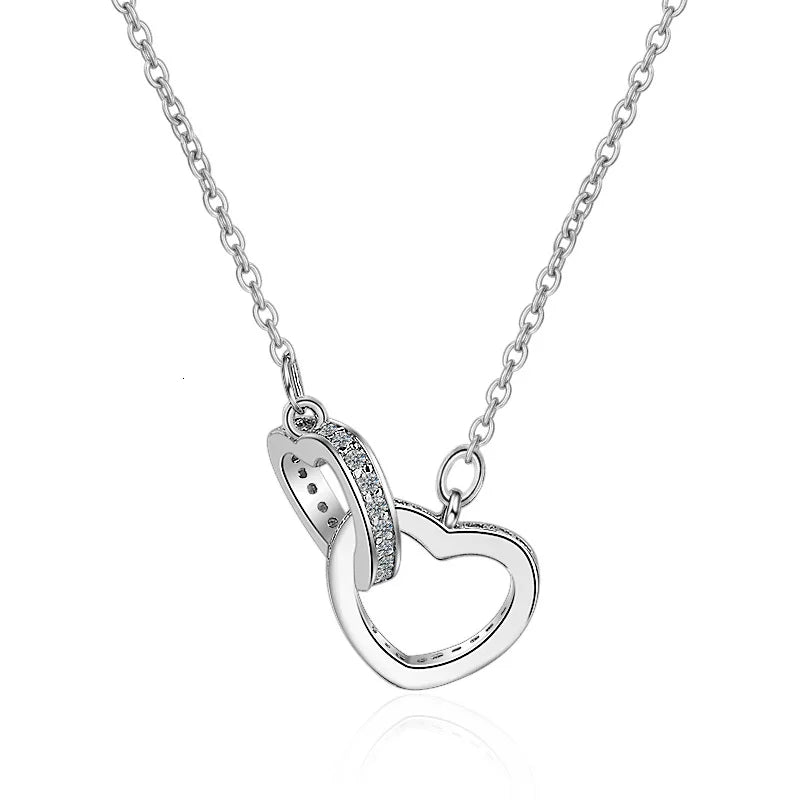 925 Silver Double Heart Cz Pendant Necklace For Women Gift