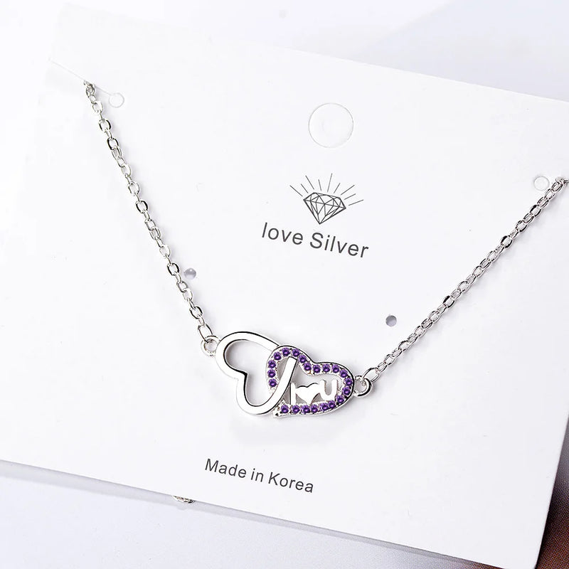 925 Silver Double Heart LOVE Necklaces Wedding Jewelry