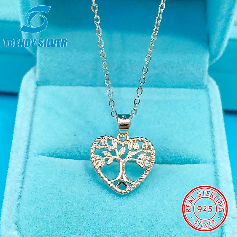925 Sterling Silver Double Heart Necklace Pendant High Jewelry