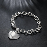 925 Silver Double Heart Pendant Bracelet Women Charm Wedding Jewelry