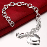 925 Silver Double Heart Pendant Bracelet Women Charm Wedding Jewelry