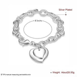 925 Silver Double Heart Pendant Bracelet Women Charm Wedding Jewelry