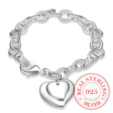 925 Silver Double Heart Pendant Bracelet Wedding Engagement Party Jewelry