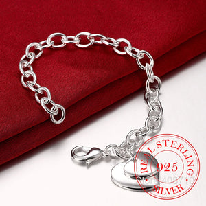925 Silver Double Heart Pendant Bracelet Wedding Engagement Party Jewelry