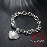925 Silver Double Heart Pendant Bracelet Wedding Engagement Party Jewelry