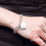925 Silver Double Heart Pendant Bracelet Wedding Engagement Party Jewelry