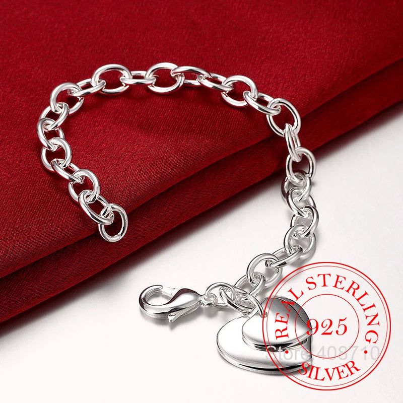 925 Silver Double Heart Pendant Bracelet Wedding Engagement Party Jewelry