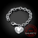 925 Silver Double Heart Pendant Bracelet Wedding Engagement Party Jewelry